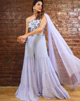 Periwinkle Blue 3D Embroidered Sharara Set - sharara USA