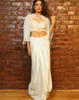 Powder Blue Draped Skirt and Cape Set - indian fashion USA