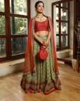 Red and Mehendi Green Lehenga Set - red lehenga Canada