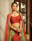 Red and Mehendi Green Lehenga Set - red lehenga Canada