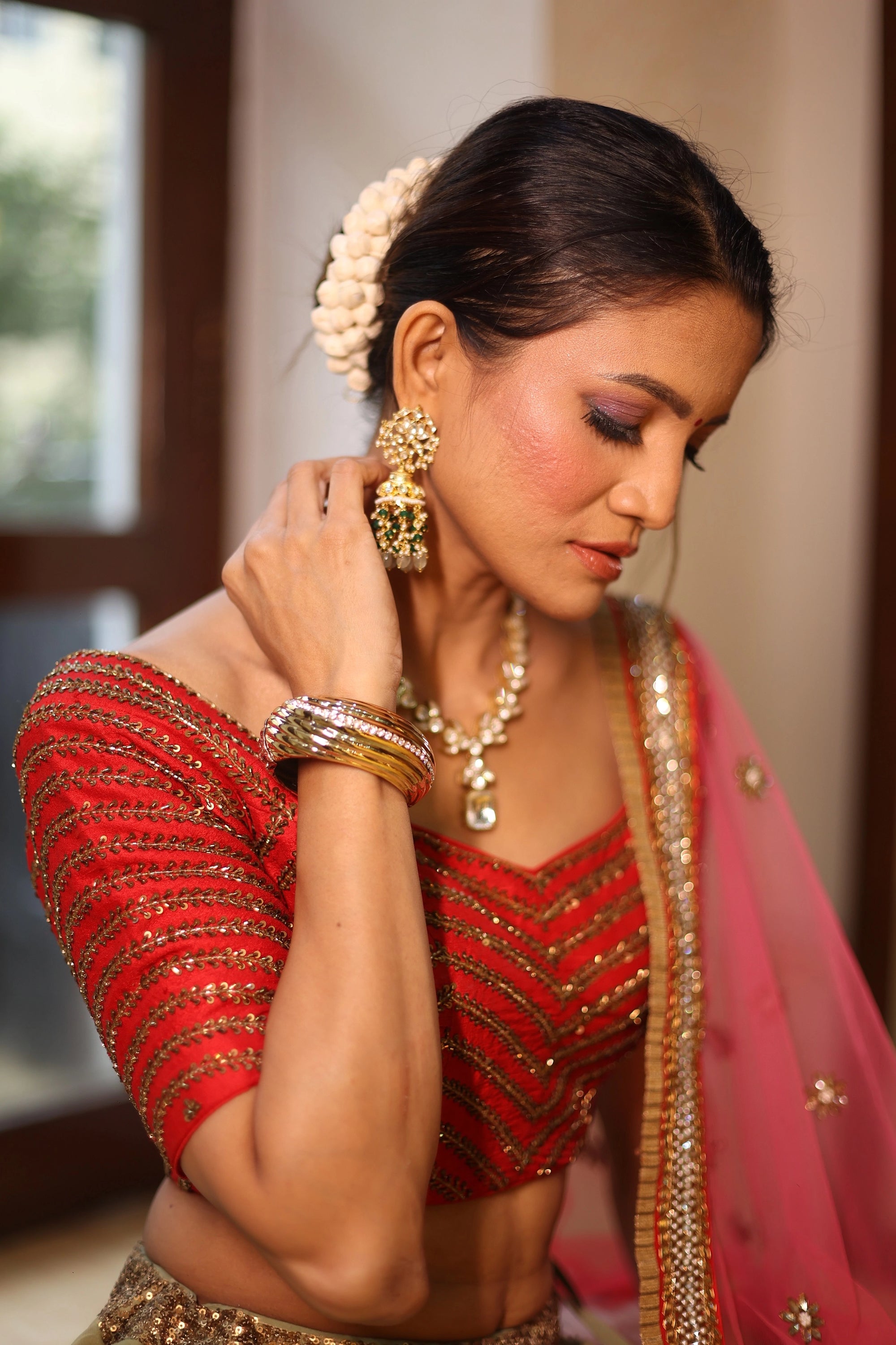 Red and Mehendi Green Lehenga Set - red lehenga Canada