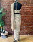Beige Pre-Stitched Saree with Mirror Blouse
