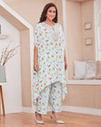 Liril Blue Floral Print Hand Embroidered Yoke Cape - indian fashion