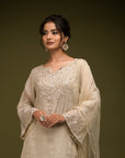 Ivory Beige Organza Kurta Set - kurti