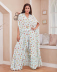 Liril Blue Floral Print Hand Long Frill Slit Cap Set - indian garb women