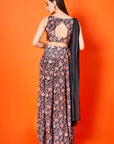 Black & Oyster Beige Paisley Floral Gown with Dupatta - gown Canada
