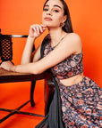 Black & Oyster Beige Paisley Floral Gown with Dupatta - gown Canada