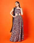 Black & Oyster Beige Paisley Floral Gown with Dupatta - gown Canada