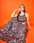 Black & Oyster Beige Paisley Floral Gown with Dupatta - gown Canada