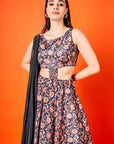 Black & Oyster Beige Paisley Floral Gown with Dupatta - gown Canada