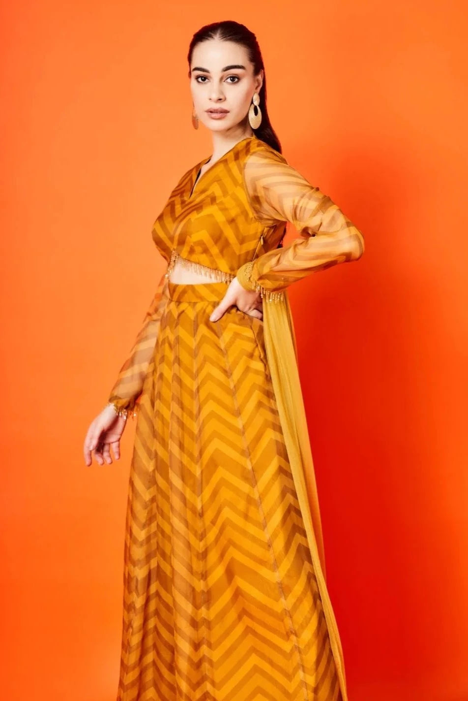 Mustard Chevron Anarkali - anarkali USA