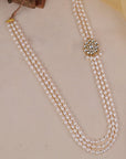 white pearls and a kundan broch traditional maala for men - indan jewelry for men