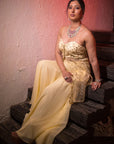 Lime Yellow Organza Slit Kurta and Gharara Set - yellow gharara USA