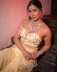 Lime Yellow Organza Slit Kurta and Gharara Set - yellow gharara USA
