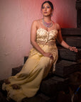 Lime Yellow Organza Slit Kurta and Gharara Set - yellow gharara USA