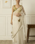 Ivory-Gold Paro Saree - white indian clothes