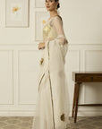 Ivory-Gold Paro Saree - white indian clothes