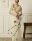 Ivory-Gold Paro Saree - white indian clothes