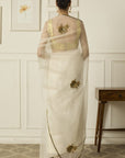 Ivory-Gold Paro Saree - white indian clothes