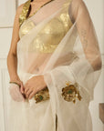 Ivory-Gold Paro Saree - white indian clothes