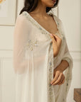 White Meenakshi Georgette Saree - white indian outfits