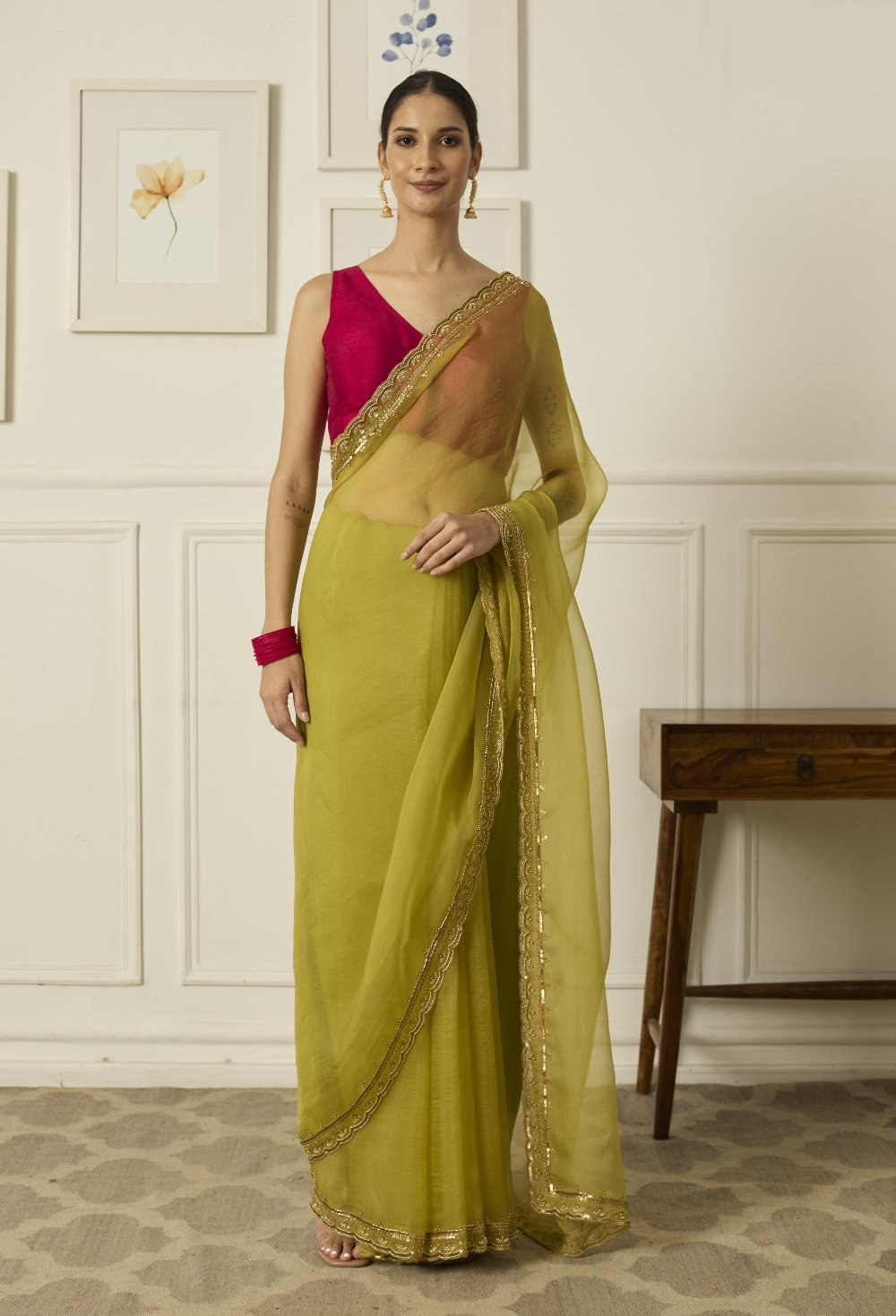 LIME RUQSAT Saree - indian wear