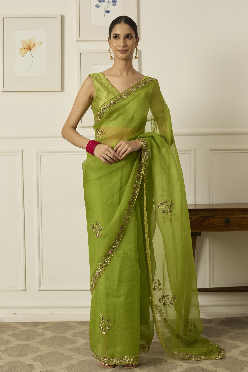 Lime Meenakshi Saree - saree and choli