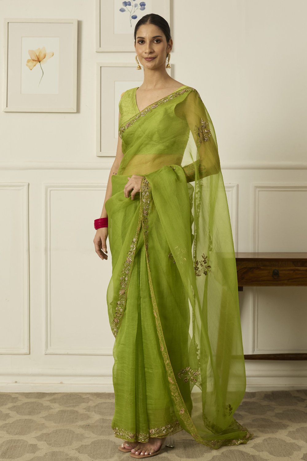 Lime Meenakshi Saree - saree and choli