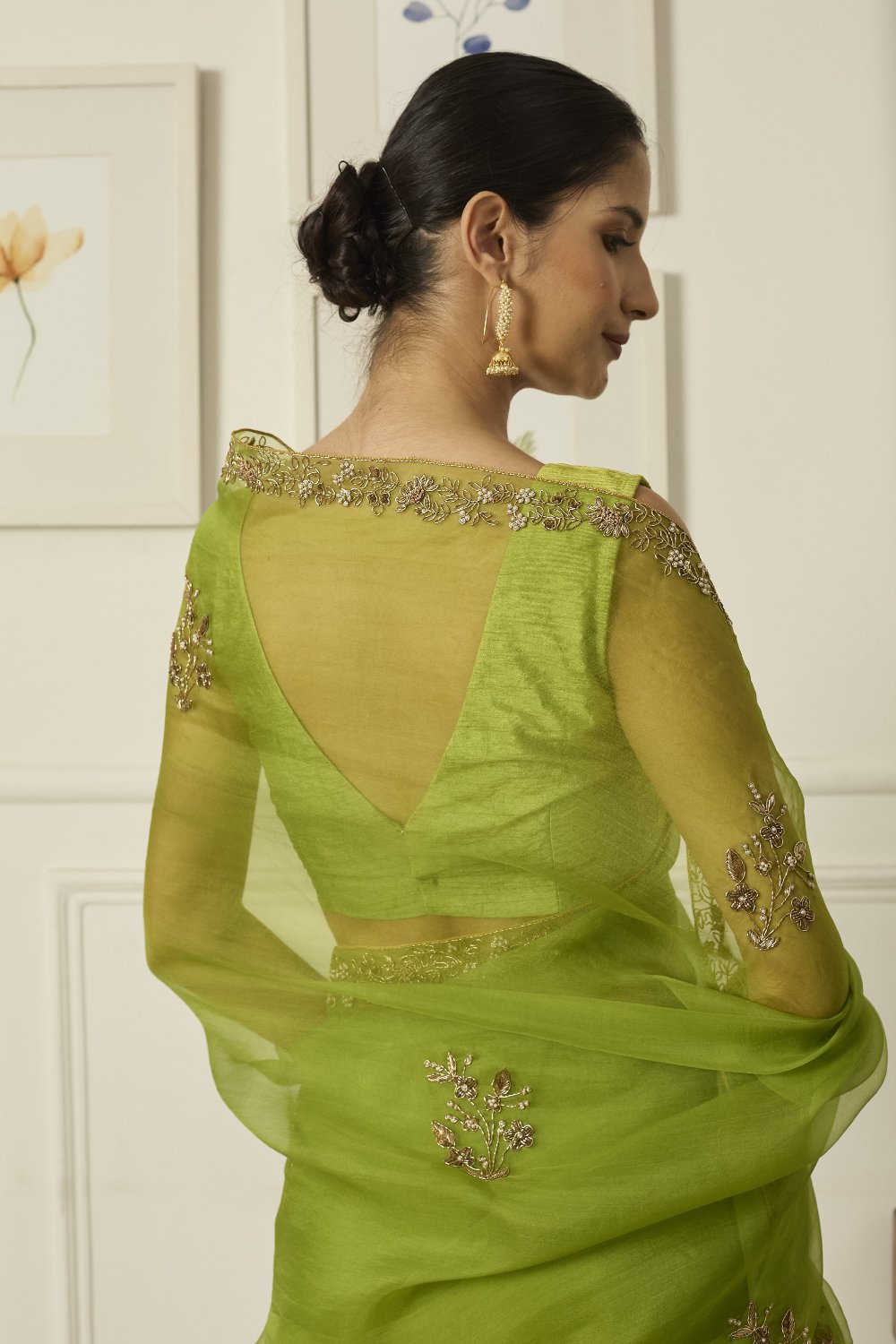 Lime Meenakshi Saree - saree and choli