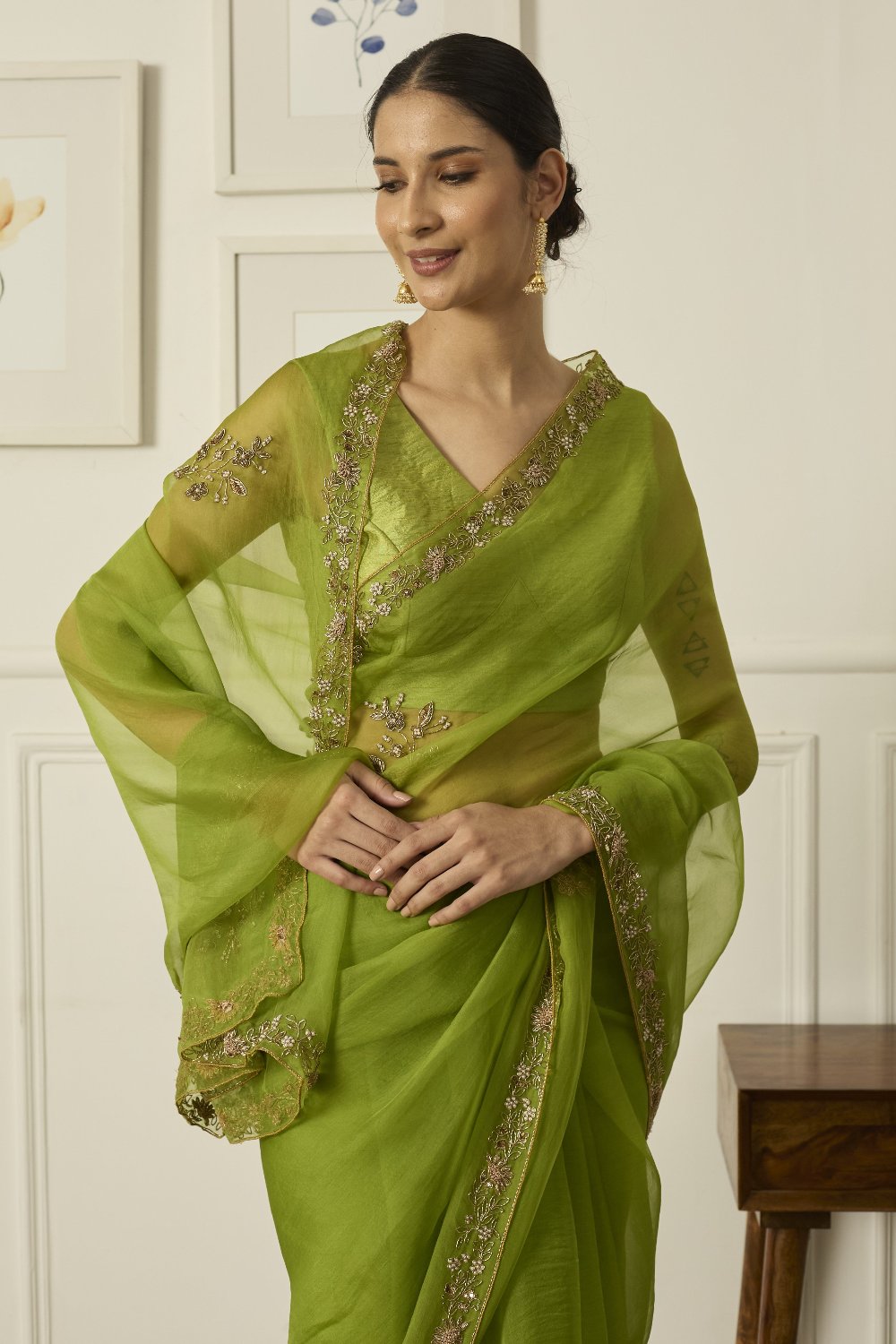 Lime Meenakshi Saree - saree and choli