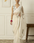 Ivory-Silver Aradhana Silk Organza Saree - white indian wear