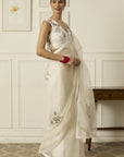 Ivory-Silver Aradhana Silk Organza Saree - white indian wear