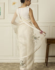 Ivory-Silver Aradhana Silk Organza Saree - white indian wear