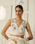 Ivory-Silver Aradhana Silk Organza Saree - white indian wear