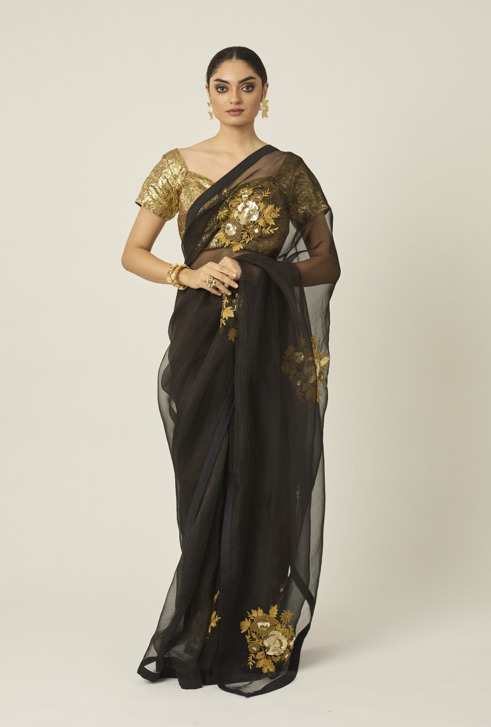 Black and Gold ARADHANA Saree - indian dress gold