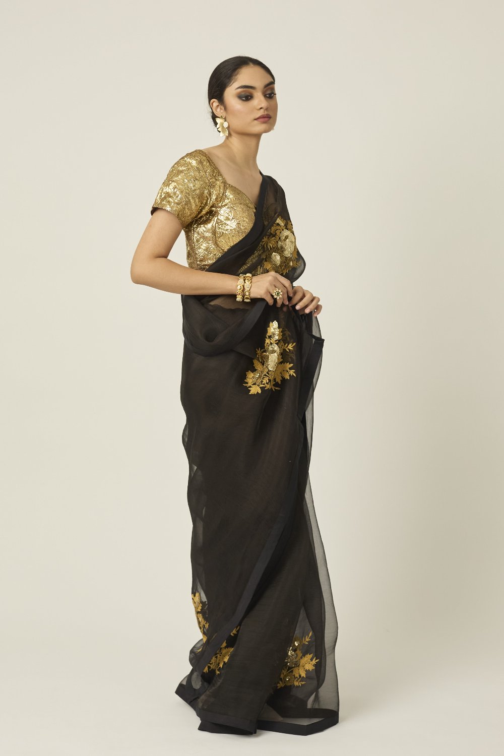 Black and Gold ARADHANA Saree - indian dress gold