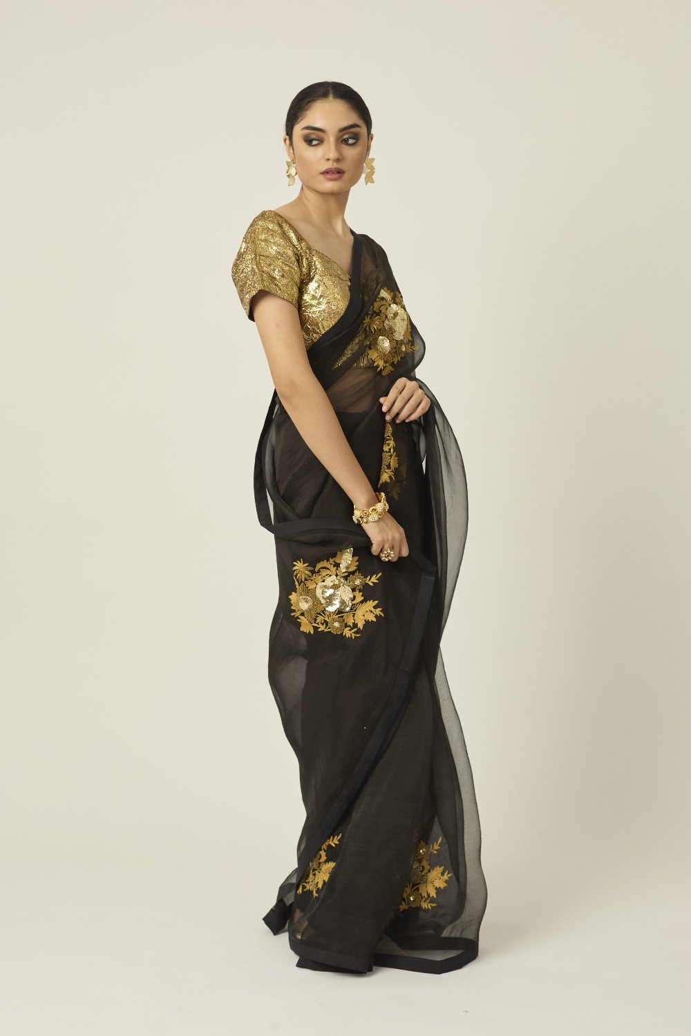 Black and Gold ARADHANA Saree - indian dress gold
