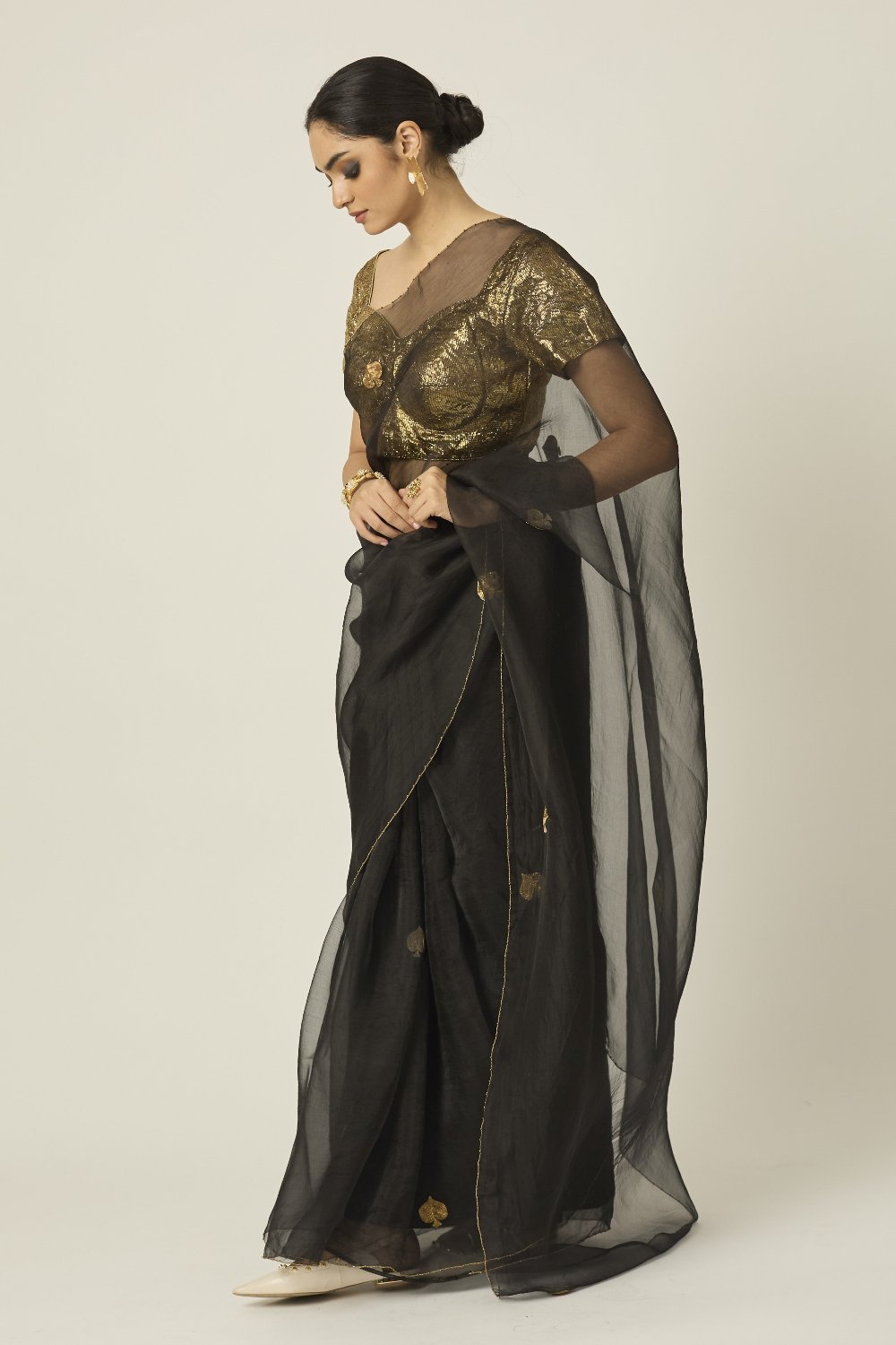 Ace Black Silk Organza Saree - saree with choli