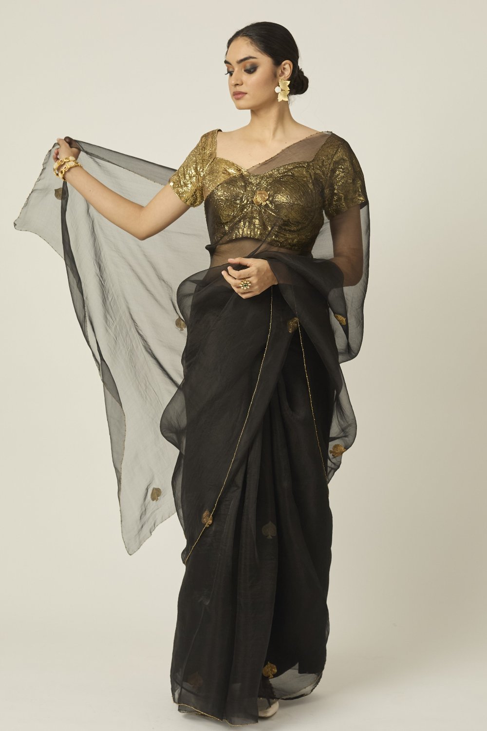 Ace Black Silk Organza Saree - saree with choli