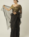 Ace Black Silk Organza Saree - saree with choli