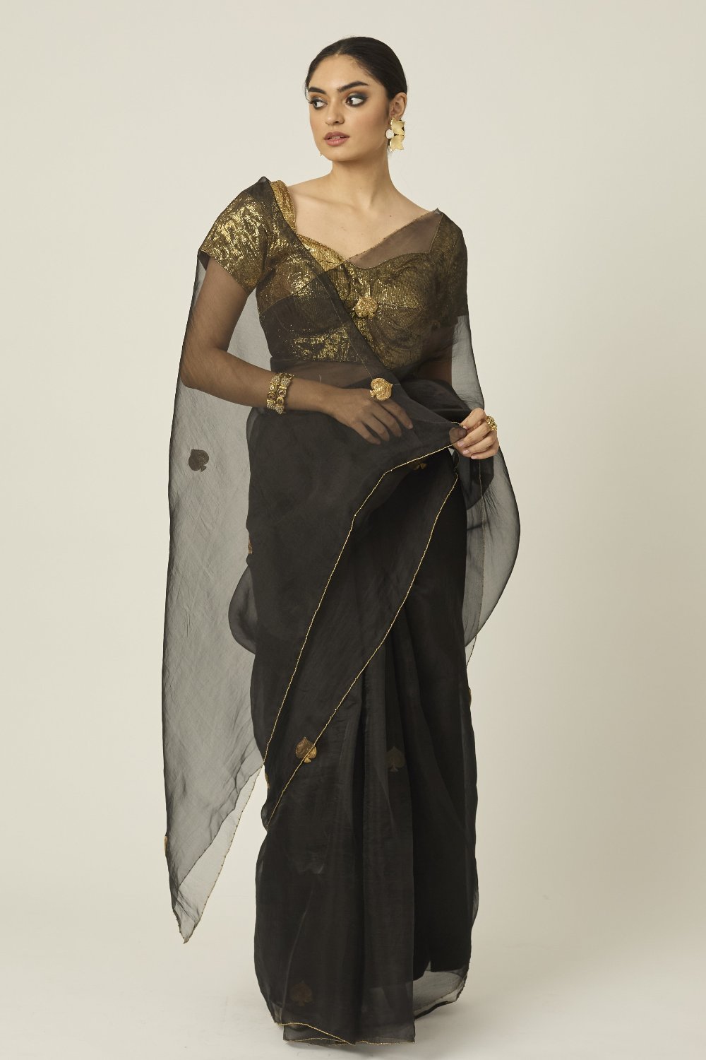 Ace Black Silk Organza Saree - saree with choli
