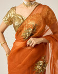 PARO Orange Silk Organza Saree - orange indian outfit