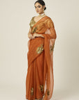 PARO Orange Silk Organza Saree - orange indian outfit