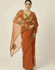 PARO Orange Silk Organza Saree - orange indian outfit