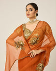 PARO Orange Silk Organza Saree - orange indian outfit