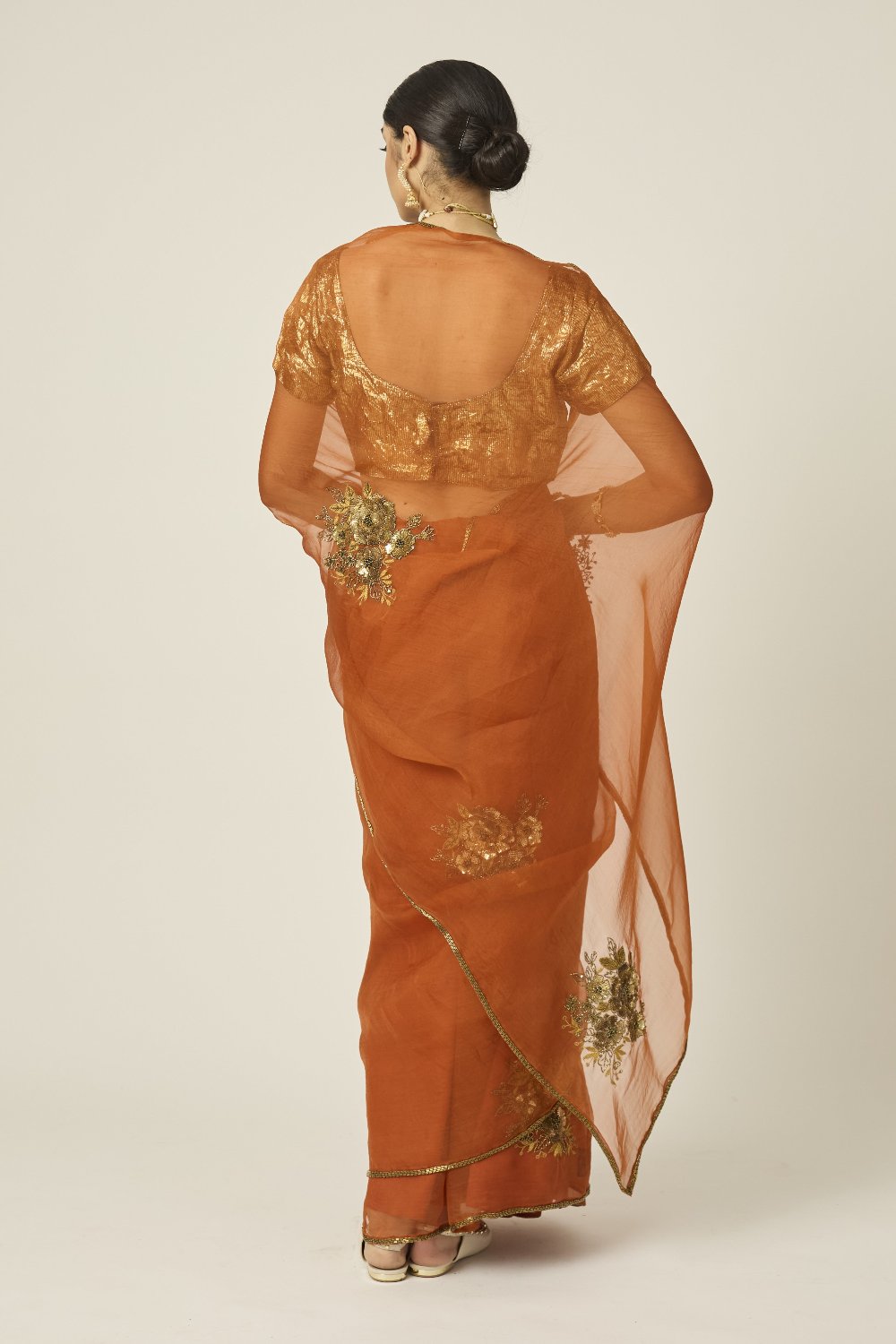 PARO Orange Silk Organza Saree - orange indian outfit