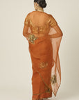 PARO Orange Silk Organza Saree - orange indian outfit