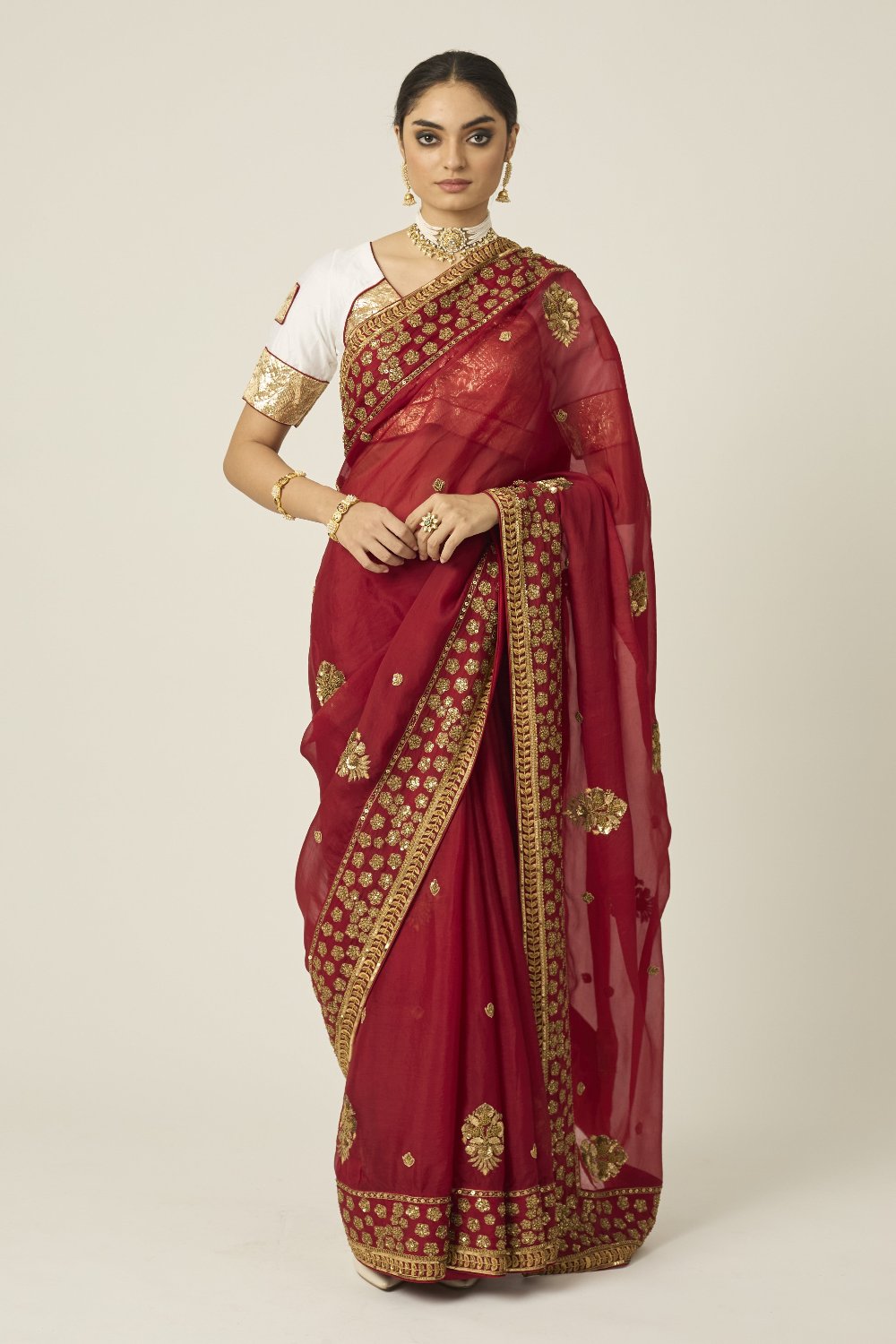 MYRA Red Organza Saree - red indian wear