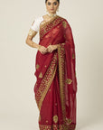MYRA Red Organza Saree - red indian wear