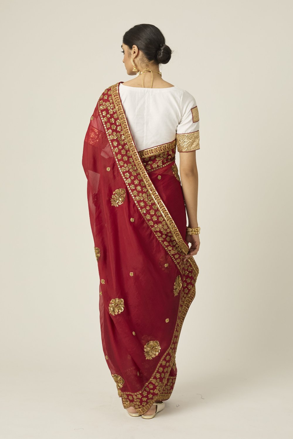 MYRA Red Organza Saree - red indian wear